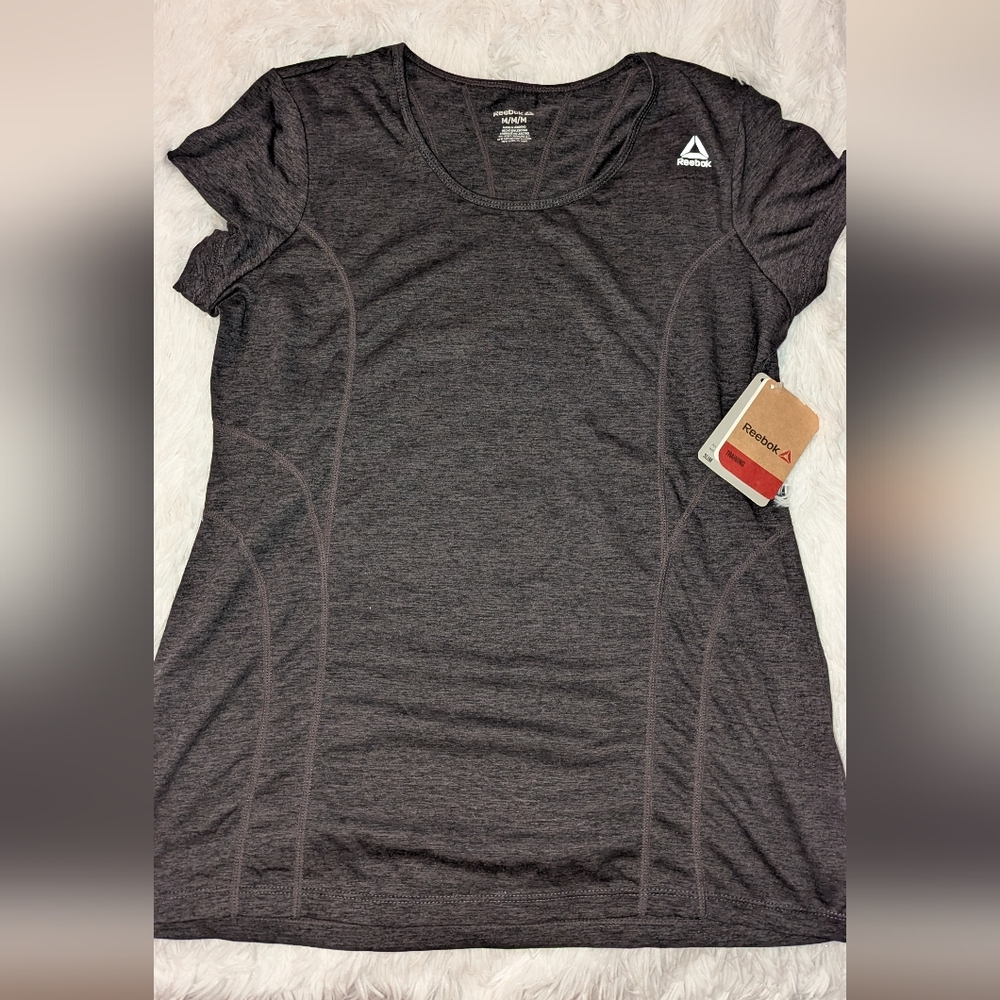 Reebok Athletic Short Sleeve Medium Slim Fit T Shirt Charcoal NWT